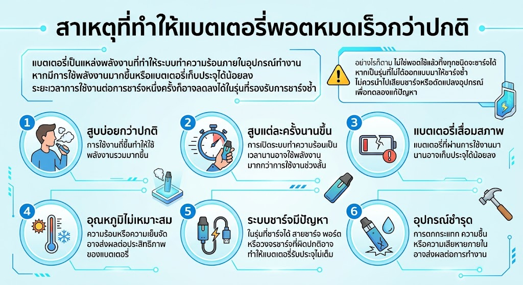 พอตใช้แล้วทิ้งแบตหมดเร็วกว่าปกติ